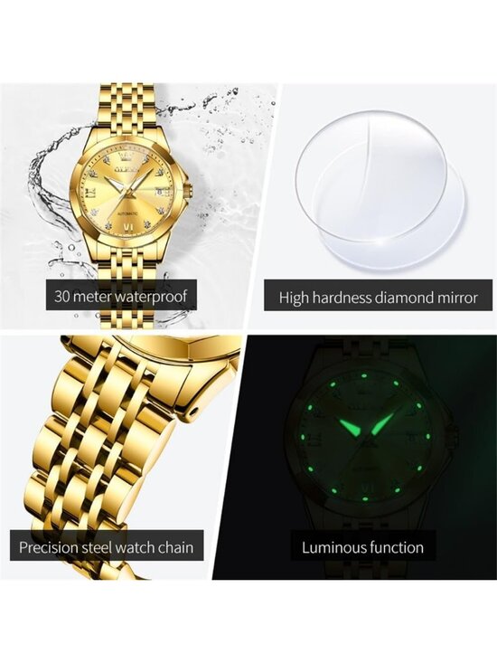 Women\'s Gold Automatic Elegant Luxury Ceramic Strap Self Winding Wrist Watch